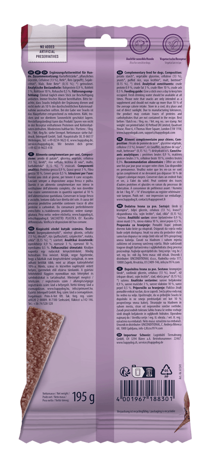 Back of Happy Dog Dental Chews packaging