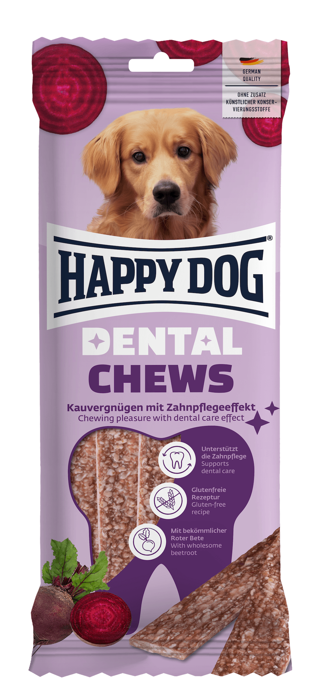 Happy Dog Dental Chews dog treat pack, front