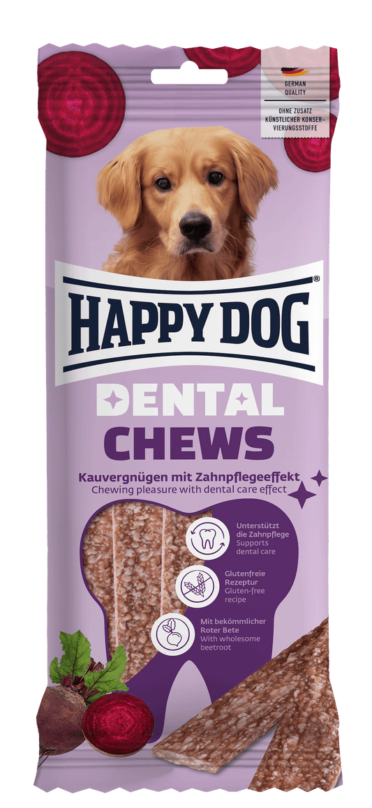 Happy Dog Dental Chews dog treat pack, front
