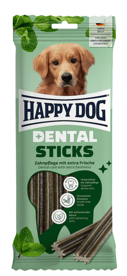 Happy Dog Dental Sticks dog treat pack, front