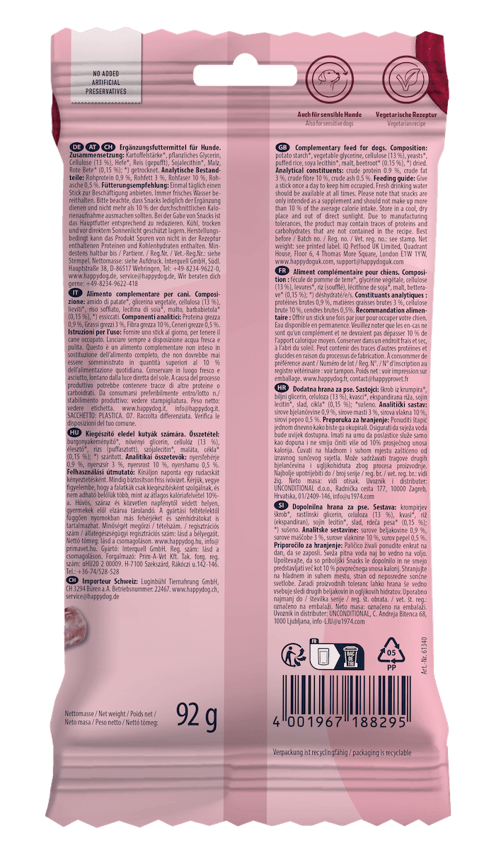 Back of Happy Dog Dental Rolls Mini packaging