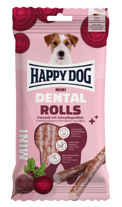 Happy Dog Dental Rolls Mini dog treat pack, front